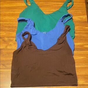 3 Stylish Women's Workout Tops by Aerie - Green, Blue, and Brown
